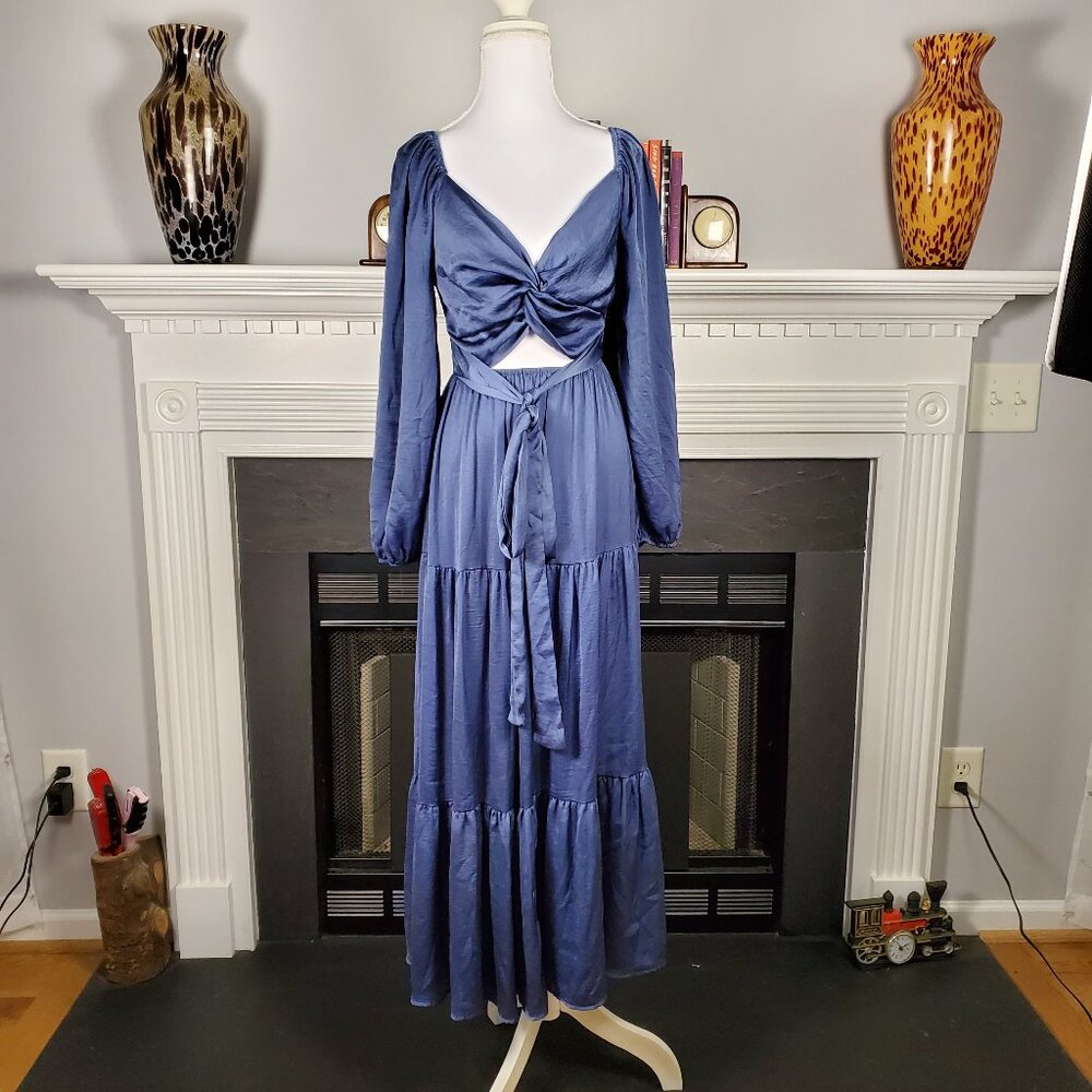 Mable Clothing Blue Fairycore Knot Front Cutout Maxi Dress SZ Small